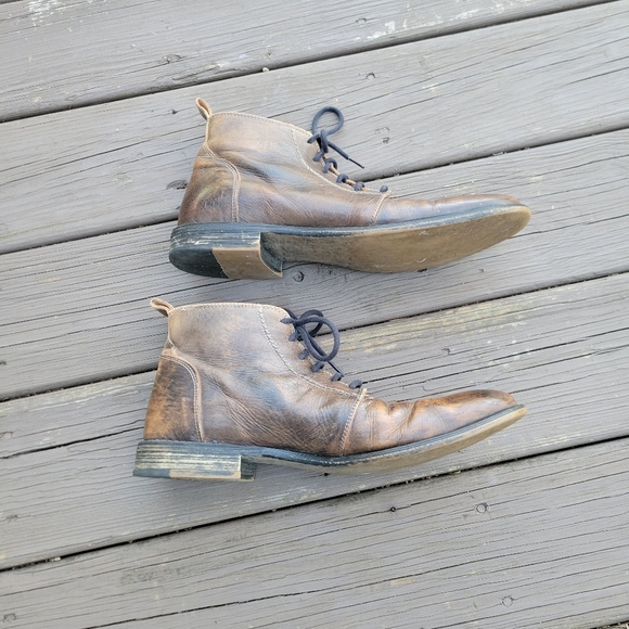 Bed Stu Louis Rustic Teak Brown Distressed Lace-up Leather Ankle Dress Boots 12 - Picture 2 of 8